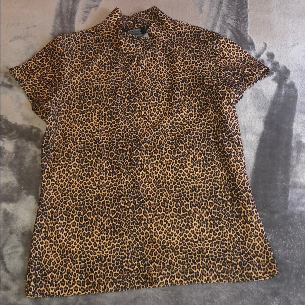 Leopard print turtleneck vintage medium polyester